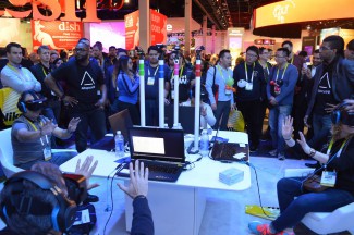 DK2 Cameras on pedestals (head tracking), Intel's Realspace Cameras on the laptop (hand motion capture)