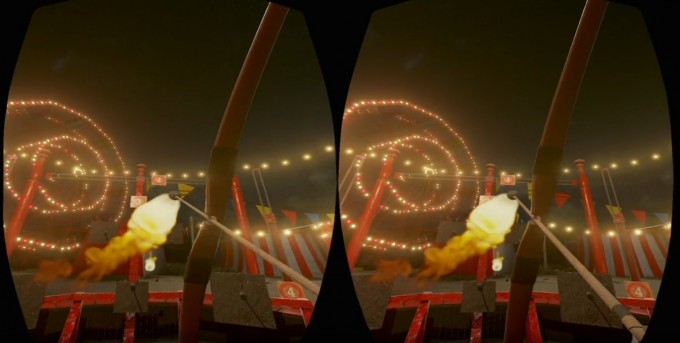 firing a flaming arrow in VR Funhouse physics sandbox