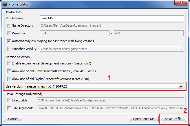 use version to minecrift