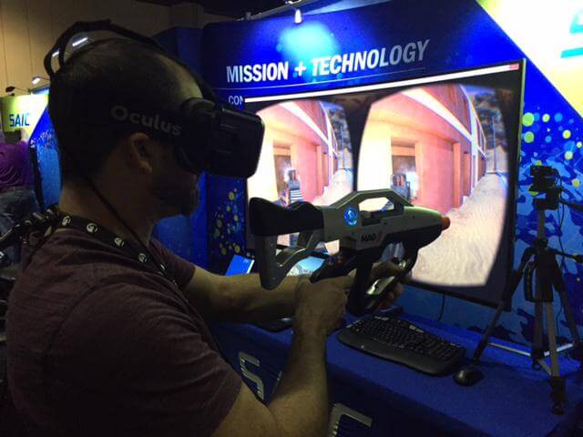 The official Twitter handle of SAIC Inc posted this picture of someone using their Oculus Rift based system while at I/ITSEC 2014